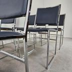Vintage Blauw Leren Stoelen, Chrome Frames thumbnail 3