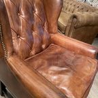 2 X Stoere Industriële Chesterfield Oorfauteuils In Generfd Cognac Vintage Leder Ralph Lauren thumbnail 10