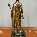 Figuur Van Athena. Brons Op Marmeren Voet. thumbnail 2