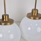 Set 2 Vintage Art Deco Bol Hanglamp Schoollamp Koper Stang thumbnail 14