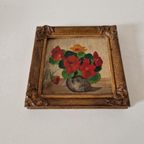 Antiek Schilderijtje Oost Indische Kers Bloemen Schilderij thumbnail 1