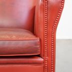 Comfortabele, Stijlvolle Rood Geverfde Armchair Gemaakt Van Schapenleer thumbnail 11