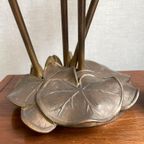 Antieke Art Nouveau Tiffany Lamp Waterlelie In Brons thumbnail 6