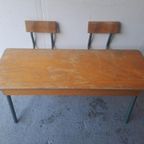 Vintage Stoere Industriële Schoolbank Uit Frankrijk. thumbnail 3