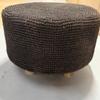 Ronde Zwarte Sisal Poef, Op 3 Houten Poten thumbnail 10