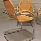 Set Van 4 Vintage Riet En Chroom Design Eetkamerstoelen thumbnail 2
