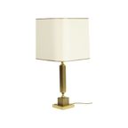 Koperen Hollywood Regency Tafellamp Met Witte Kap Messing Goud thumbnail 3