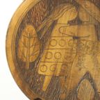 Scandinavian Brass Inlaid Wooden Plate With Figures thumbnail 4