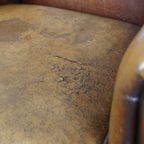 Karaktervolle En Comfortabele Cognac-kleurige Vintage Schapenleren Armchair thumbnail 11