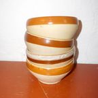 Big Beautiful Brown Striped Gres Bowls * Set Of 4 * Cereal Soup Salad thumbnail 7