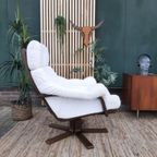 Vintage Design Fauteuil Wit Leer Houten Poot Draaifauteuil thumbnail 4