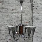 Grote Art Deco Hanglamp Met 6 Verchroomde Kelken thumbnail 3