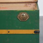 Grote Originele Antieke Reiskist/ Salontafel Uit Begin 1900 Met Handvaten En Opvallende Kleuren thumbnail 12
