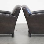 Stijlvolle, Tijdloze En Zeer Comfortabele Set Van 2 Zwart/ Grijze Schapenleren Design Fauteuils thumbnail 6