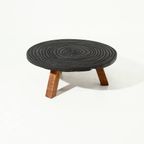 French Artisan Solid Oak Round Tripod Coffee Table 1960S thumbnail 7