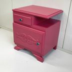 Antiek Restyle Kastje Nachtkastje Fuchsia Roze & Kobalt Knop thumbnail 4