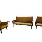 Vintage Loungeset Bank & 2 Fauteuils Fauteuil Bankstel Stoel Groen Meubelset Meubels thumbnail 15