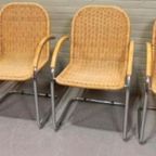 Set Van 4 Vintage Riet En Chroom Design Eetkamerstoelen thumbnail 5