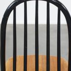 Set Van 4 Vintage Houten Design Stoelen Met Zwarte Spijlen Rugleuning En Bruine Zitting thumbnail 16