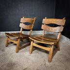 Set Van 2 Brutalist Massief Eikenhouten Fauteuils, Dittmann & Co, Awa Radbound 1960 thumbnail 2