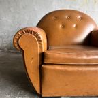 Pair Of Interbellum Club Sofa'S In Cognac Brown And Jet Black Colour. thumbnail 8