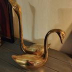 Set Van Zeer Grote (39,5 En 26 Cm) Vintage Zwanen Messing thumbnail 3
