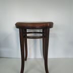 Vintage Antieke Thonet Kruk Stool (Webbing/Leer) thumbnail 7