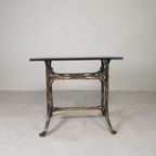Industriele Tafel, Tuintafel Met Hardsteen Plaat Op Gietijzeren Frame, Jaren 30 thumbnail 9