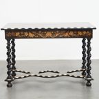 Prachtige En Sierlijke, Antieke 19e Eeuwse Hollandse Marqueterie Tafel thumbnail 11