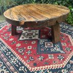 Vintage Massief Eiken Brutalist /Wabi-Sabi Ronde Salontafel thumbnail 2