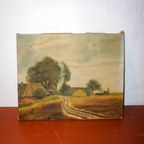 Vintage Landscape Painting On Canvas * Signed Countryside Scene thumbnail 5