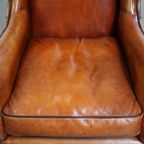 Karaktervolle Schapenleren Oorfauteuil/ Armchair Met Een Tijdloos Design En Zwarte Biezen thumbnail 6