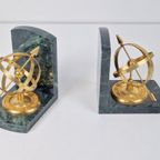 Vintage Zonnewijzer Boekensteun Set Messing Groen Marmer '80 thumbnail 3
