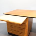 Groot Vintage Dubbelzijdig Bureau Eiken thumbnail 4