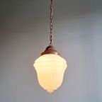Art Deco Hanglamp In Geperst Gegoten Wit Opaline Glas thumbnail 7
