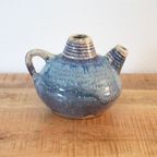 Keramische Kleine Theepot, Vintage Studio Keramiek In Blauw En Beige thumbnail 2