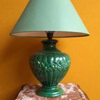 Vintage Lamp, Groene Aardewerken Voet, Groene Kap thumbnail 3