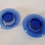 80's 2 Vintage Glazen Waxinehkuders Kobalt Blauwe Kandelaars thumbnail 5