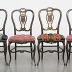 Set Van 4 Unieke En Sierlijke Antieke Franse Napoleon 3 Stoeltjes Ingelegd Met Parelmoer thumbnail 2