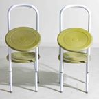 Speelse Set Van Postmoderne Eetkamerstoelen In Wit En Olijfgroen Metaal, Italië 1980S thumbnail 5