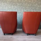 2X Leolux Dolcinea Fauteuil + Hocker | Roodbruin/Cognac Leer thumbnail 8