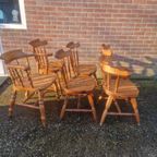 Zes Rustieke Grenen Eetkamer Stoelen. thumbnail 4