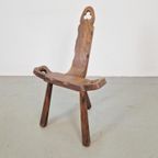 Vintage Brutalist Hout Driepoot Kruk Stoel Mid Century '60 thumbnail 7