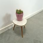 Vintage Bijzettafel Met Wit Grijs Gestreept Blad, Plantentafel Nr. 22 thumbnail 4
