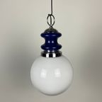 Vintage Glass Sphere With Blue Metal Pendant From The 1970's thumbnail 2