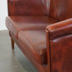 Set Van Een Strakke, Luxe, In Goede Staat Verkerende Oxblood Rode Rundleren Bank + Clubfauteuil thumbnail 13