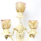 Vintage Cast Iron Wall Lamp Met Bloemenglazen Tinten, Mid Century Sconce, Wrought Iron thumbnail 4
