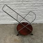 Vintage Serveerwagen Of Barcart Chroom, Rond, Houten Bladen thumbnail 10