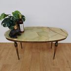 Vintage Hollywood Regency Salontafel Koffietafel Met Marmer Blad En Messing Onderstel thumbnail 3