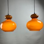 Pair Of Brown Glass Pendant Light By Peill And Putzler, 1960 thumbnail 8